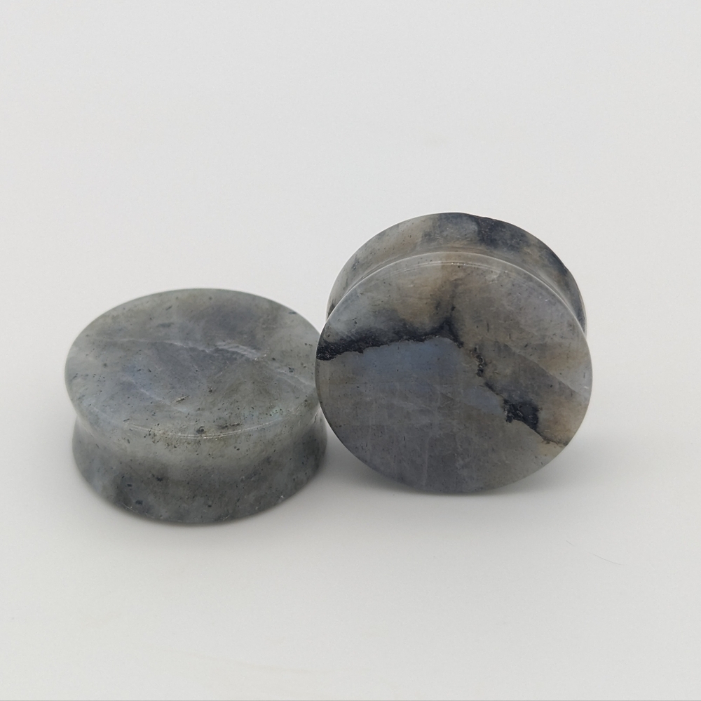 Pair of Double Flare Labradorite Crystal Stone Plugs Gauges, Size 1/2" (12mm) - Picture 2 of 4